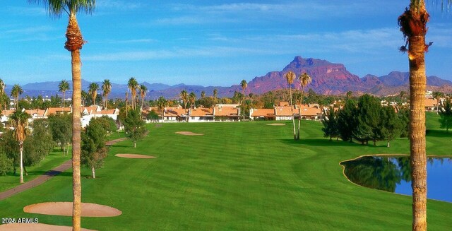 2635 N 62nd St, Mesa, AZ 85215 - view of home's community featuring golf course view, a residential view, a lawn, and a water and mountain view