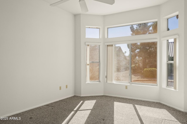 unfurnished room featuring ceiling fan and carpet flooring