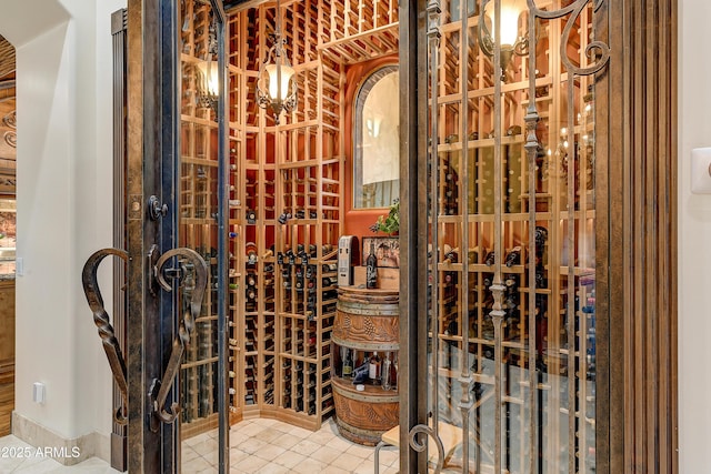 wine area with tile patterned flooring