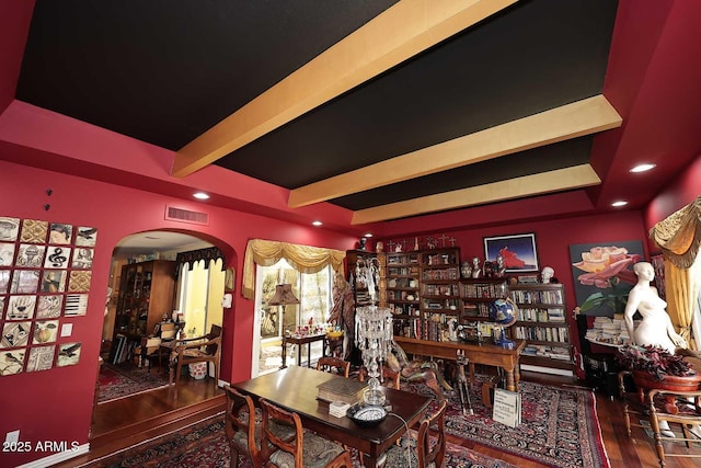 4317 N 70th St, Scottsdale, AZ 85251 - office with arched walkways, wood finished floors, beamed ceiling, and recessed lighting