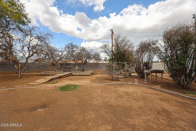 view of yard with a fenced backyard