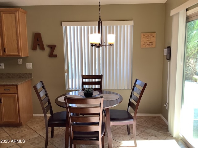 553 W Hereford Dr, San Tan Valley, AZ 85143 - dining space featuring baseboards, an inviting chandelier, and light tile patterned flooring