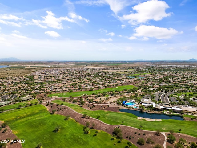 aerial view featuring a water and mountain view