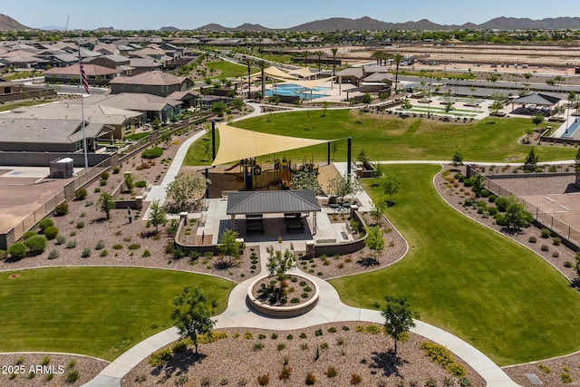 bird's eye view with a mountain view