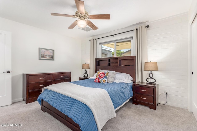 7727 E 4th St, Scottsdale, AZ 85251 - bedroom featuring a ceiling fan, baseboards, visible vents, and light carpet