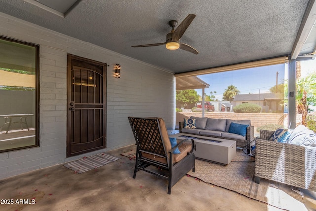 7727 E 4th St, Scottsdale, AZ 85251 - view of patio with an outdoor living space with a fire pit and a ceiling fan
