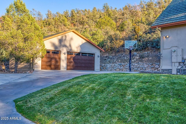 exterior space with a lawn and an outdoor structure