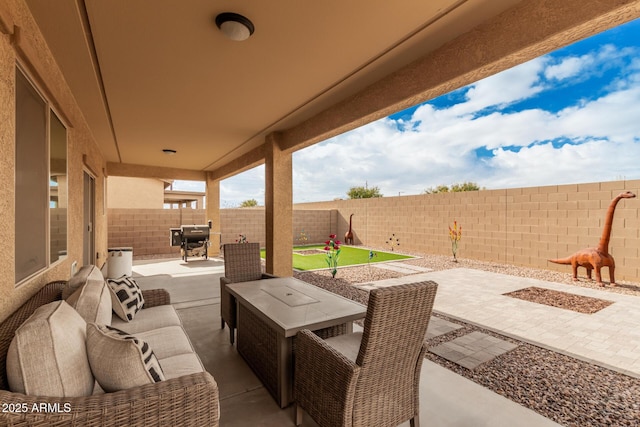 view of patio / terrace featuring an outdoor living space