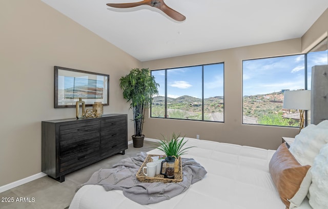 16255 E Ridgeline Dr, Fountain Hills, AZ 85268 - bedroom featuring baseboards, vaulted ceiling, and ceiling fan