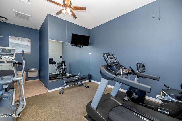 16255 E Ridgeline Dr, Fountain Hills, AZ 85268 - workout room with baseboards, carpet floors, ceiling fan, and visible vents