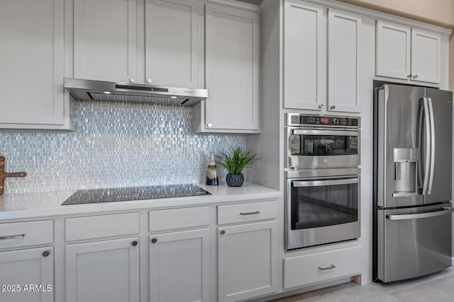 16255 E Ridgeline Dr, Fountain Hills, AZ 85268 - kitchen featuring light countertops, white cabinetry, tasteful backsplash, under cabinet range hood, and stainless steel appliances