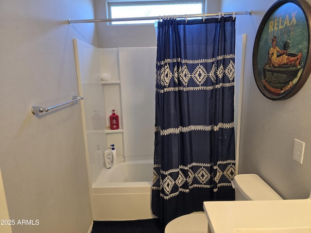 2316 N Crestwood Dr, Florence, AZ 85132 - bathroom with shower / bath combo with shower curtain, toilet, and vanity