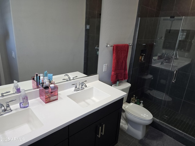 2316 N Crestwood Dr, Florence, AZ 85132 - full bathroom with a sink, a shower stall, toilet, and double vanity