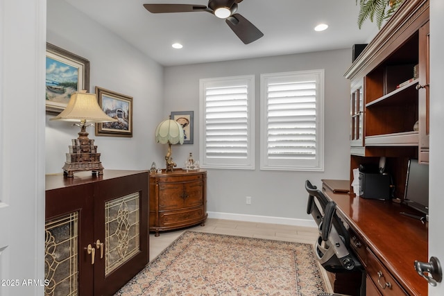 office area featuring ceiling fan