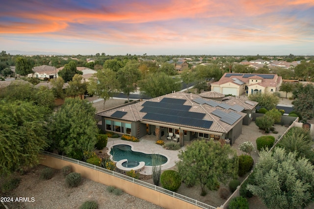 view of aerial view at dusk