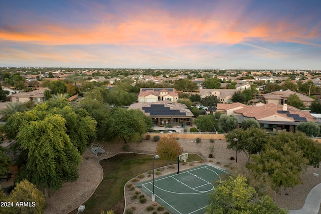 view of aerial view at dusk