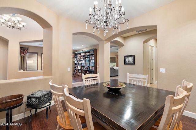 dining room with dark hardwood / wood-style flooring