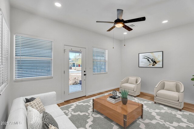 1306 E Fillmore St, Phoenix, AZ 85006 - living room with ceiling fan, wood finished floors, recessed lighting, and baseboards