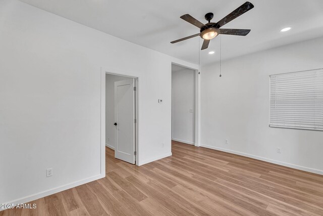 1306 E Fillmore St, Phoenix, AZ 85006 - spare room featuring ceiling fan, light wood-style floors, baseboards, and recessed lighting