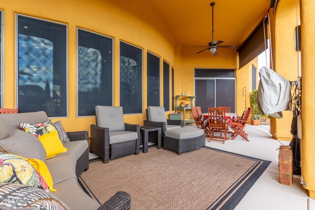 view of patio / terrace with a ceiling fan and an outdoor hangout area