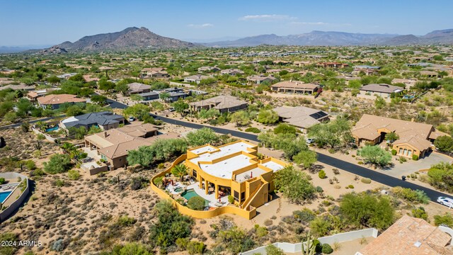 bird's eye view featuring a residential view and a mountain view