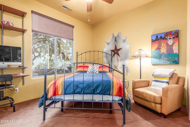 carpeted bedroom featuring visible vents