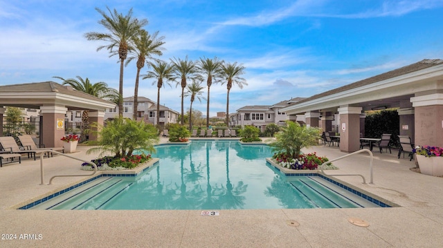 view of pool featuring a patio