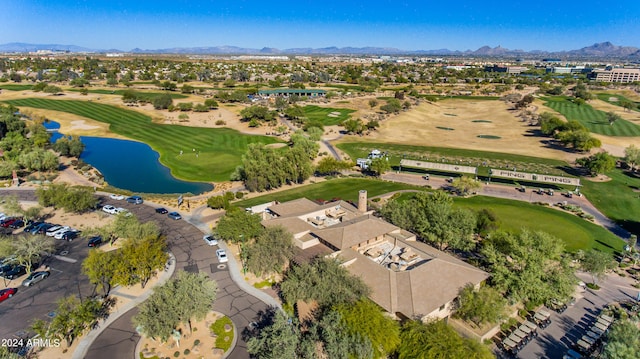 aerial view with a water and mountain view