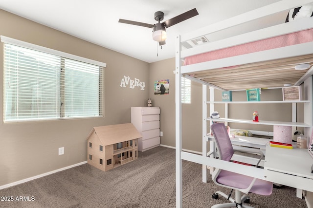 interior space with ceiling fan