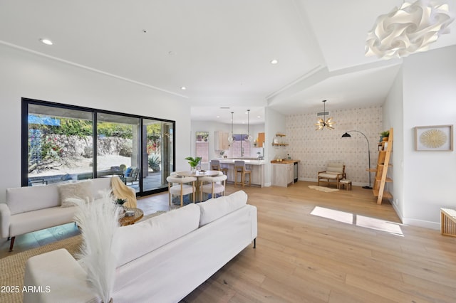 living room with light hardwood / wood-style floors