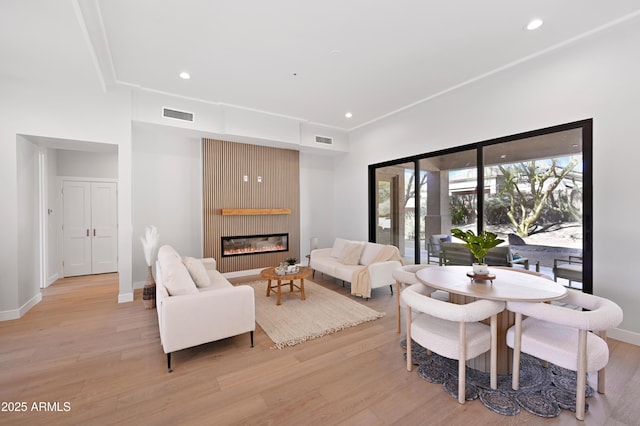 living room featuring a fireplace and light hardwood / wood-style floors