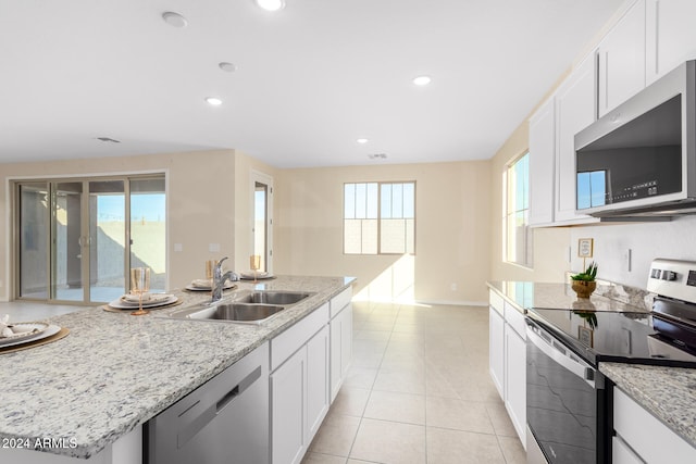 kitchen with white cabinetry, a wealth of natural light, sink, and appliances with stainless steel finishes