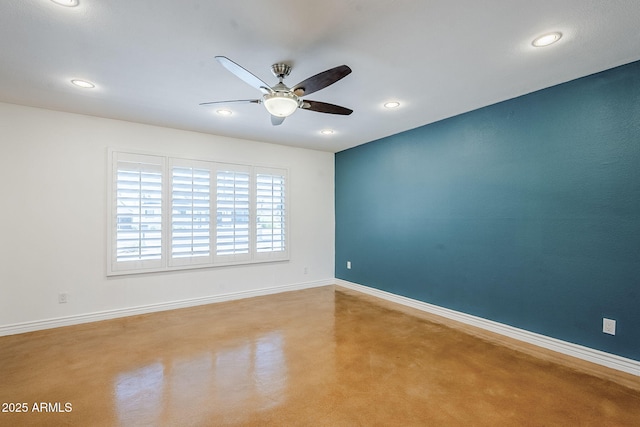 8713 E Sage Dr, Scottsdale, AZ 85250 - empty room featuring ceiling fan, concrete flooring, baseboards, and recessed lighting