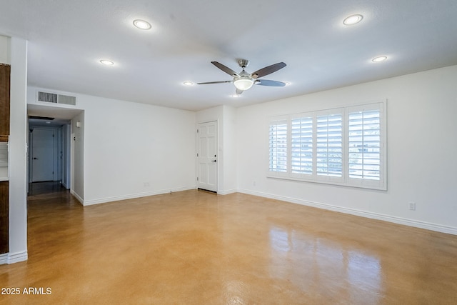 8713 E Sage Dr, Scottsdale, AZ 85250 - empty room featuring recessed lighting, concrete floors, a ceiling fan, and baseboards