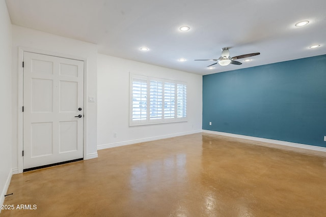 8713 E Sage Dr, Scottsdale, AZ 85250 - unfurnished room featuring concrete flooring, recessed lighting, baseboards, and ceiling fan