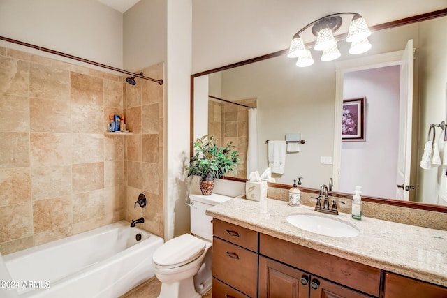 full bathroom with shower / bath combo, toilet, and vanity