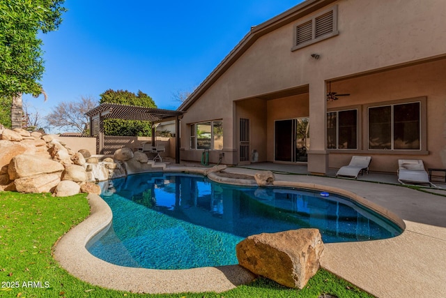 view of swimming pool featuring a patio and a pergola