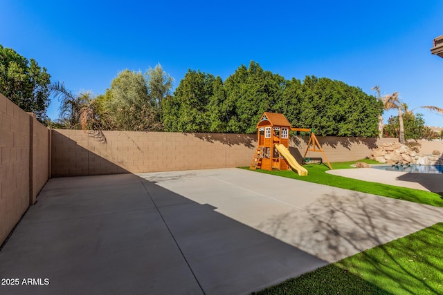 view of patio / terrace featuring a playground