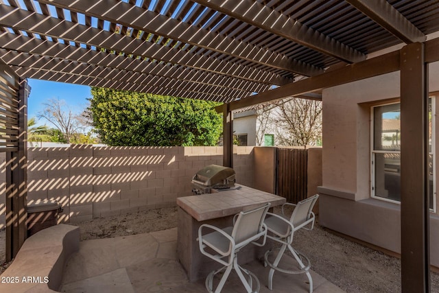 view of patio / terrace with area for grilling and a pergola