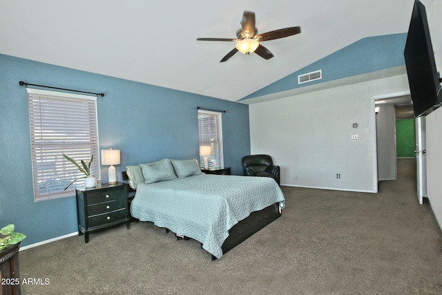 927 N Somerset Cir, Mesa, AZ 85205 - carpeted bedroom with vaulted ceiling and a ceiling fan