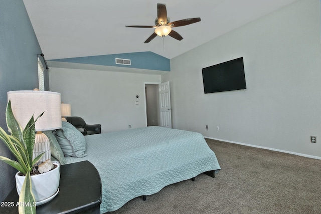 927 N Somerset Cir, Mesa, AZ 85205 - bedroom with vaulted ceiling, carpet flooring, and ceiling fan