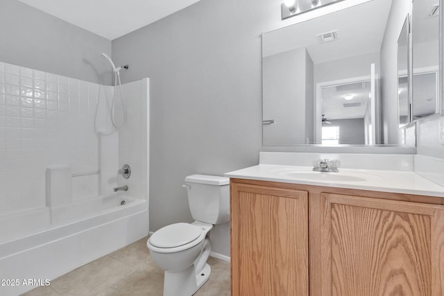 full bathroom featuring tile patterned flooring,  shower combination, vanity, and toilet