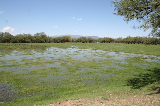 view of yard with a rural view and a water view