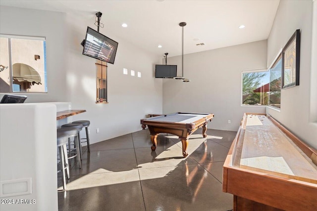 rec room featuring dark tile patterned flooring and pool table