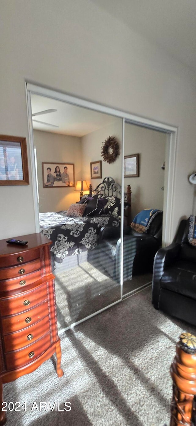 bedroom with carpet floors and a closet