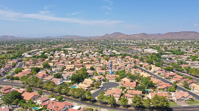 drone / aerial view featuring a mountain view