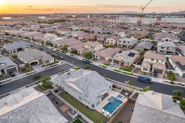 view of aerial view at dusk