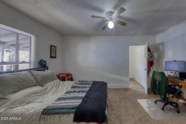 514 Brophy Ave, Bisbee, AZ 85603 - carpeted bedroom featuring a desk, ceiling fan, and ornamental molding