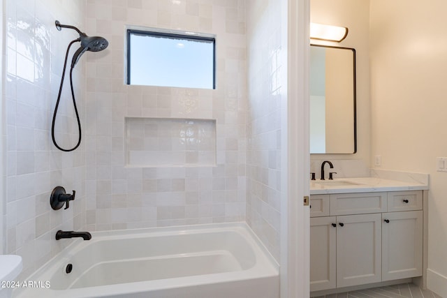 full bathroom with shower / tub combination, vanity, and toilet