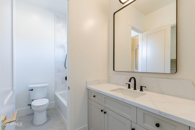 full bathroom with tile patterned floors, vanity, toilet, and shower / bathtub combination